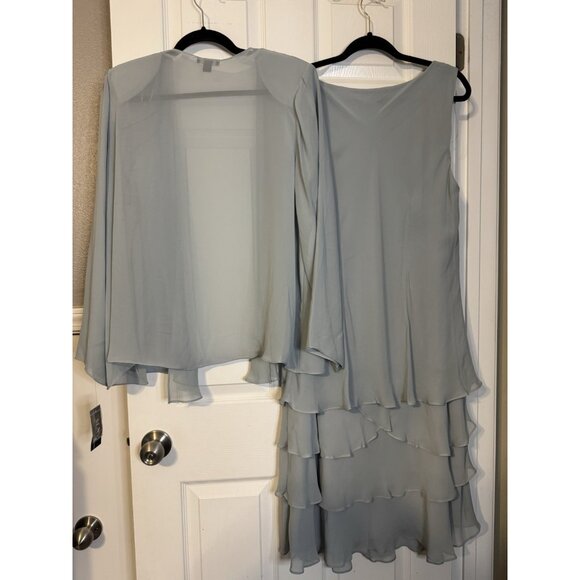 SLNY Jacket & Dress 14 Aloe Blue Ruffled Party Wedding Cruise Flowy NEW - Picture 16 of 16